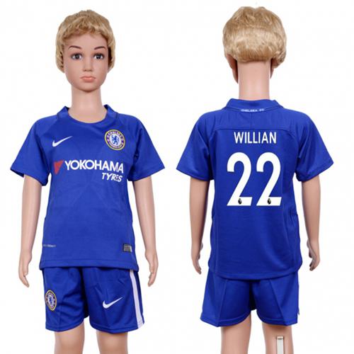 Chelsea #22 Willian Blue Home Kid Soccer Club Jersey - Click Image to Close